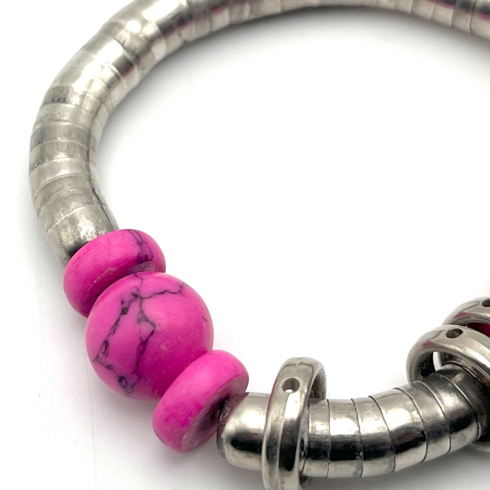 Sterling Silver and Pink Lucite Beaded Bracelet Made in Mexico  |  Vintage Y2K